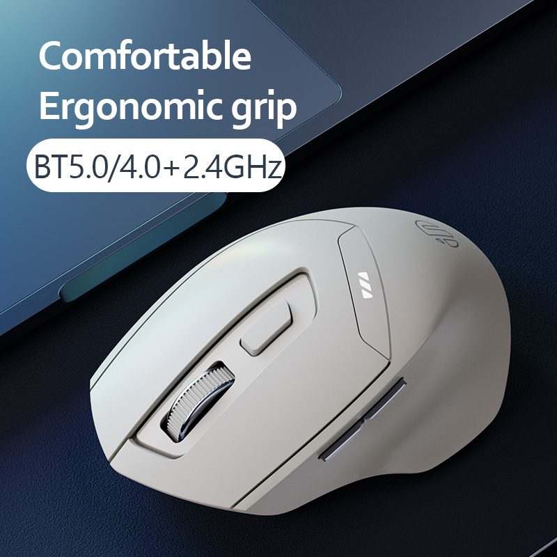 INPHIC DR6 Bluetooth Mouse Rechargeable 2.4G+Bluetooth 5.0/4.0 Tri-Modes Wireless Mouse 1600dpi Mute Ergonomic Mouse for iPad Laptop Desktop Mac Android Windows, apricot white