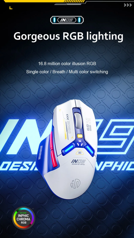 INPHIC IN9 Wired & Wireless Mouse Rechargeable RGB Lighting Gaming Mice 10000DPI 6 Buttons Programmable &Tri-mode Bluetooth Optical Sensor Mouse (type C wired/2.4GHz/Bluetooth5.0)