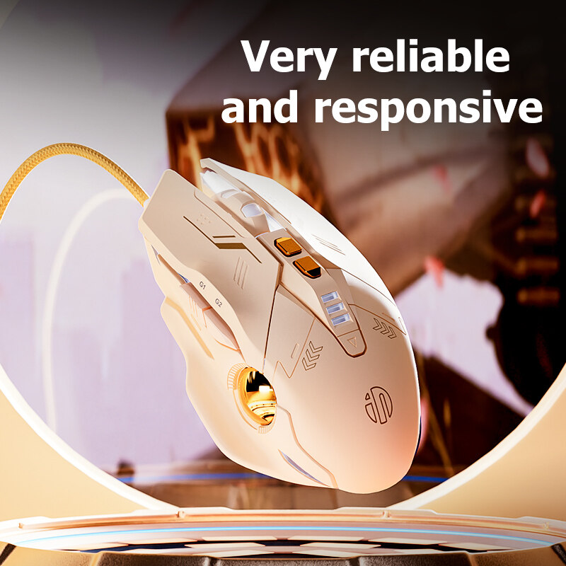 INPHIC W8 Gaming Mouse, High Performance Wired Mouse 4000 DPI, 7 Programmable Buttons, On-Board Memory, Mouse Backlit for Office or Gamer, Pink