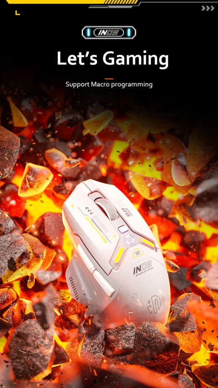 INPHIC IN9 Wired & Wireless Mouse Rechargeable RGB Lighting Gaming Mice 10000DPI 6 Buttons Programmable &Tri-mode Bluetooth Optical Sensor Mouse (type C wired/2.4GHz/Bluetooth5.0)