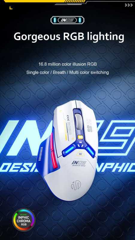 INPHIC IN9 Wired & Wireless Mouse Rechargeable RGB Lighting Gaming Mice 10000DPI 6 Buttons Programmable &Tri-mode Bluetooth Optical Sensor Mouse (type C wired/2.4GHz/Bluetooth5.0), Blue&White