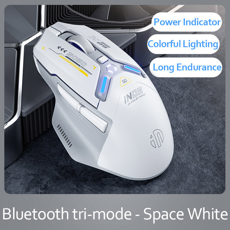 INPHIC IN9 Wired & Wireless Mouse Rechargeable RGB Lighting Gaming Mice 10000DPI 6 Buttons Programmable &Tri-mode Bluetooth Optical Sensor Mouse (type C wired/2.4GHz/Bluetooth5.0)