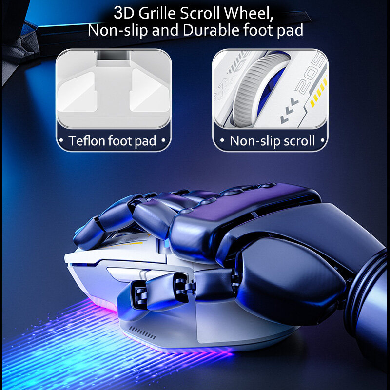 INPHIC IN9 Wired & Wireless Mouse Rechargeable RGB Lighting Gaming Mice 10000DPI 6 Buttons Programmable &Tri-mode Bluetooth Optical Sensor Mouse (type C wired/2.4GHz/Bluetooth5.0)