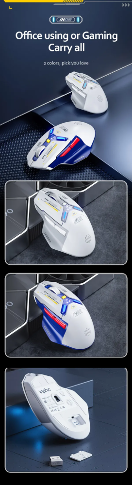 INPHIC IN9 Wired & Wireless Mouse Rechargeable RGB Lighting Gaming Mice 10000DPI 6 Buttons Programmable &Tri-mode Bluetooth Optical Sensor Mouse (type C wired/2.4GHz/Bluetooth5.0)