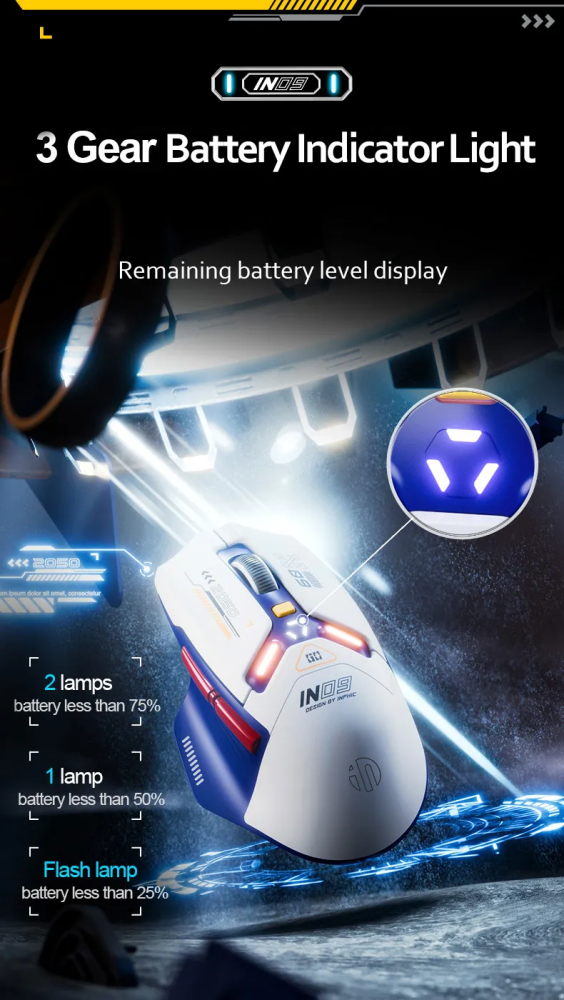 INPHIC IN9 Wired & Wireless Mouse Rechargeable RGB Lighting Gaming Mice 10000DPI 6 Buttons Programmable &Tri-mode Bluetooth Optical Sensor Mouse (type C wired/2.4GHz/Bluetooth5.0)