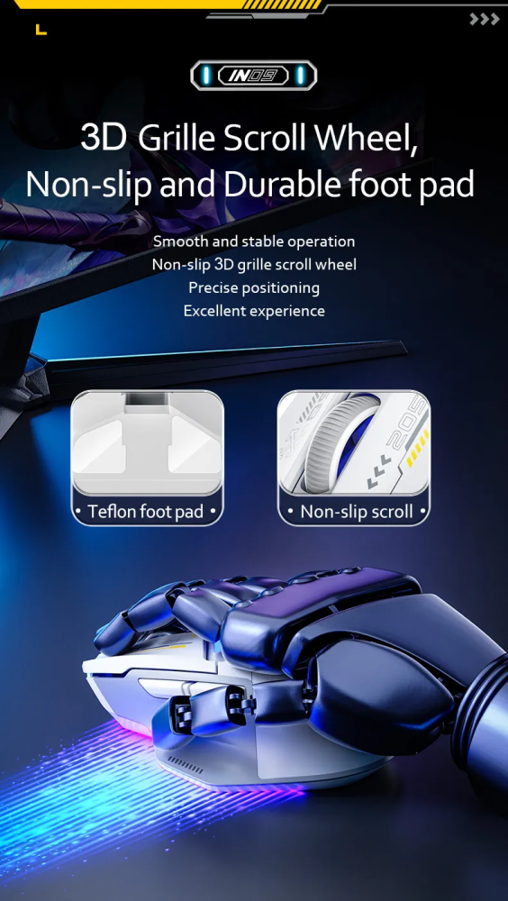 INPHIC IN9 Wired & Wireless Mouse Rechargeable RGB Lighting Gaming Mice 10000DPI 6 Buttons Programmable &Tri-mode Bluetooth Optical Sensor Mouse (type C wired/2.4GHz/Bluetooth5.0), Blue&White