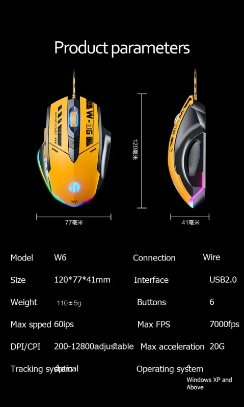 INPHIC Wired Gaming Mouse [Breathing RGB LED] High-Precision Adjustable 12800 DPI, 6 Programmable Buttons, Ergonomic Computer USB Mice for Windows/PC/Mac/Laptop Gamer