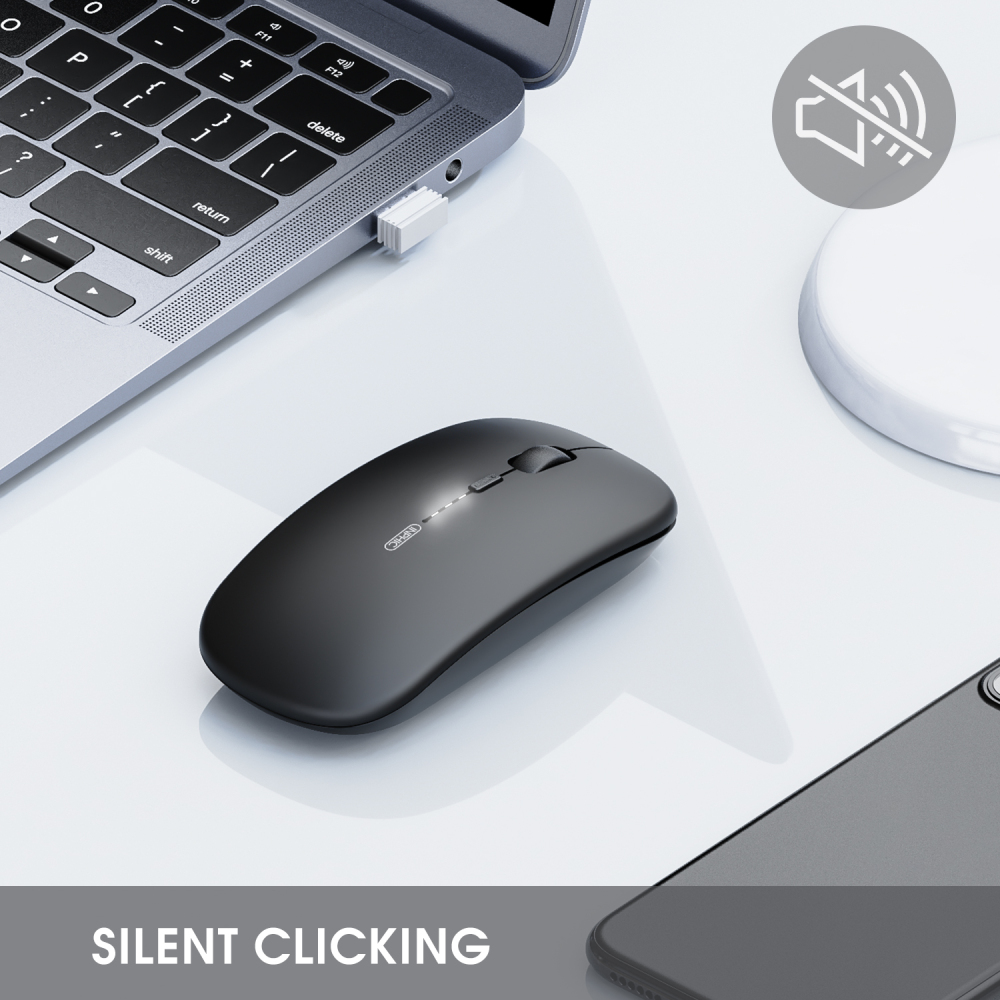 INPHIC M1PRO Bluetooth Mouse, INPHIC Multi-Device Slim Silent Rechargeable Bluetooth Wireless Mouse (Tri-Mode: BT 5.0/4.0+2.4G), 1600DPI Portable Mouse for iPad MacBook Laptop Android Tablet Windows PC, Black