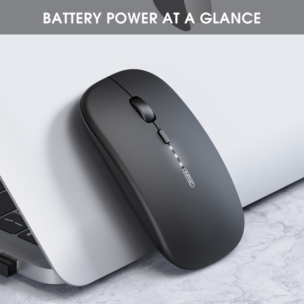 INPHIC M1PRO Bluetooth Mouse, INPHIC Multi-Device Slim Silent Rechargeable Bluetooth Wireless Mouse (Tri-Mode: BT 5.0/4.0+2.4G), 1600DPI Portable Mouse for iPad MacBook Laptop Android Tablet Windows PC, Black