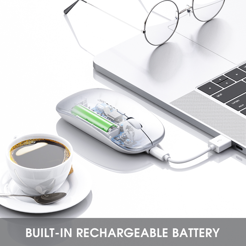 INPHIC M1PRO Bluetooth Mouse, INPHIC Multi-Device Slim Silent Rechargeable Bluetooth Wireless Mouse (Tri-Mode: BT 5.0/4.0+2.4G), 1600DPI Portable Mouse for iPad MacBook Laptop Android Tablet Windows PC, Silver