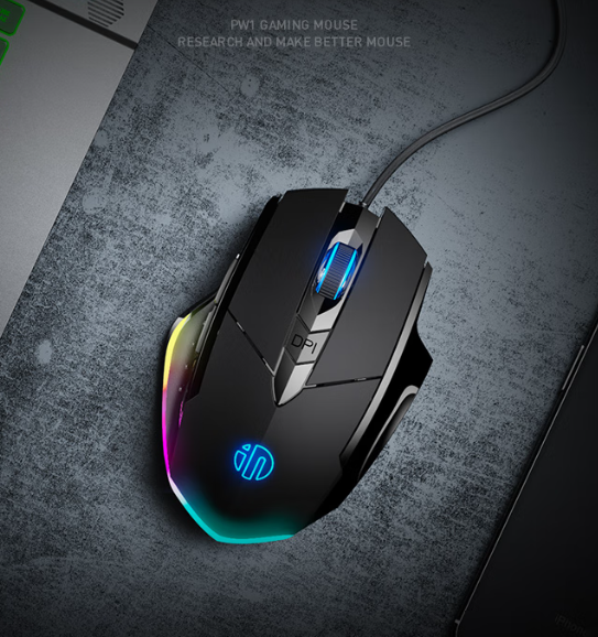 INPHIC W1Pro Gaming Mouse, High Performance Wired Mouse 7200 DPI, 6 Programmable Buttons, On-Board Memory, Mouse Backlit for Office or Gamer, Black