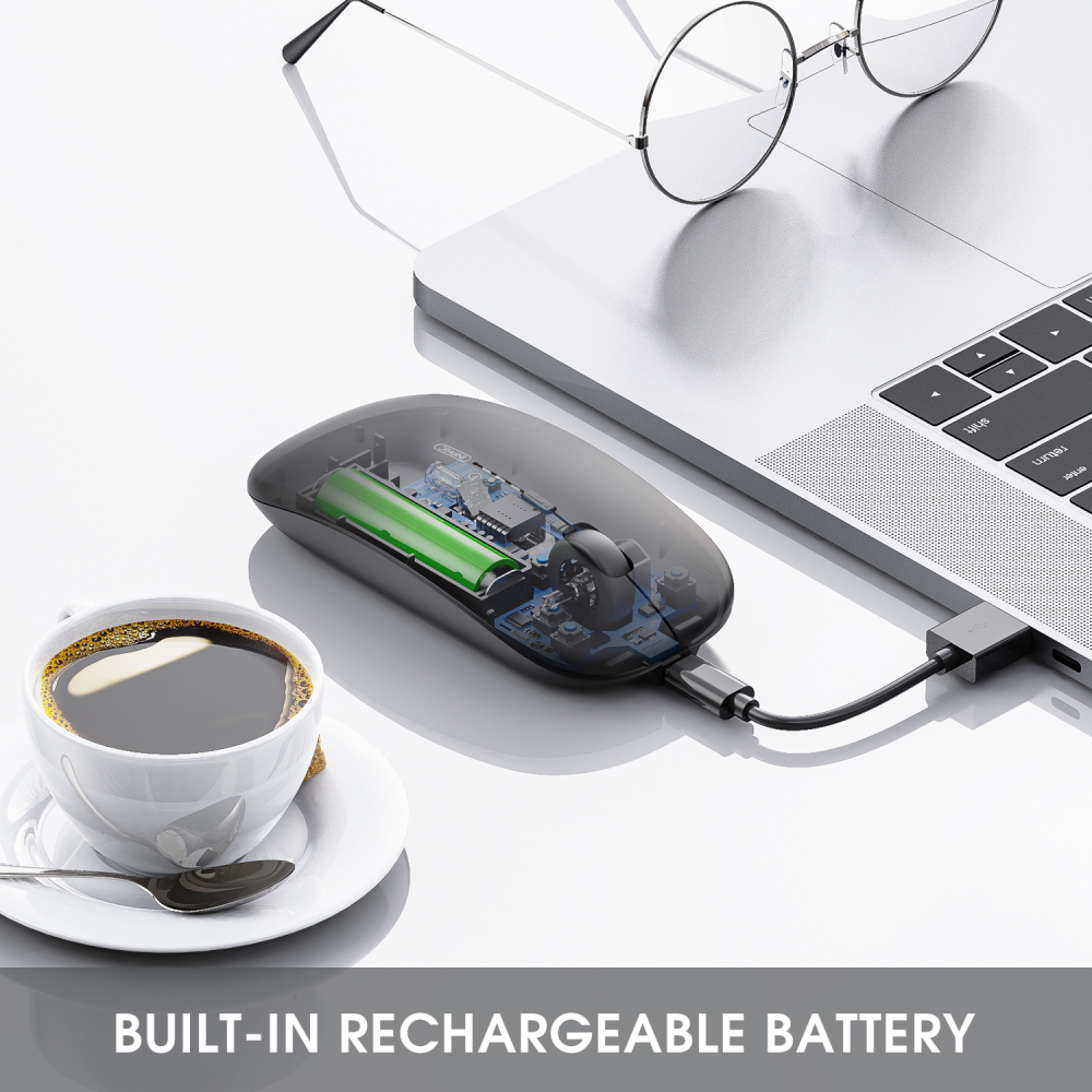 INPHIC M1PRO Bluetooth Mouse, INPHIC Multi-Device Slim Silent Rechargeable Bluetooth Wireless Mouse (Tri-Mode: BT 5.0/4.0+2.4G), 1600DPI Portable Mouse for iPad MacBook Laptop Android Tablet Windows PC, Black