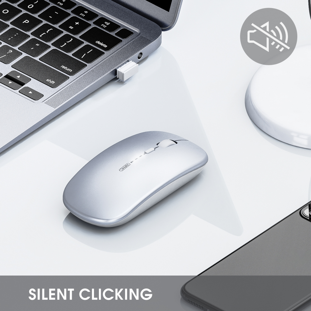 INPHIC M1PRO Bluetooth Mouse, INPHIC Multi-Device Slim Silent Rechargeable Bluetooth Wireless Mouse (Tri-Mode: BT 5.0/4.0+2.4G), 1600DPI Portable Mouse for iPad MacBook Laptop Android Tablet Windows PC, Silver