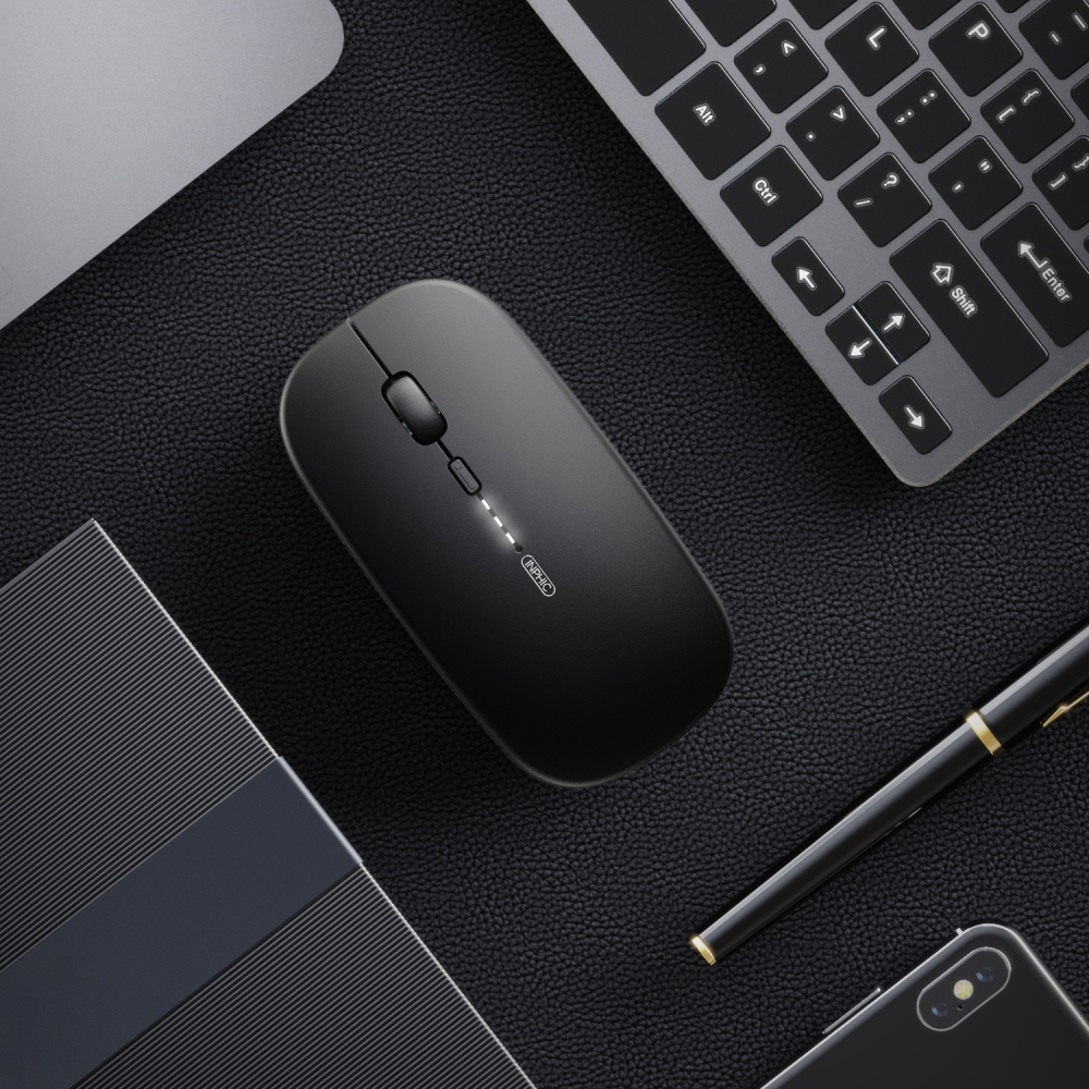 INPHIC M1PRO Bluetooth Mouse, INPHIC Multi-Device Slim Silent Rechargeable Bluetooth Wireless Mouse (Tri-Mode: BT 5.0/4.0+2.4G), 1600DPI Portable Mouse for iPad MacBook Laptop Android Tablet Windows PC, Black