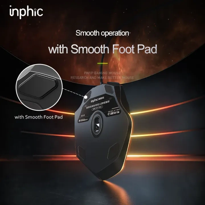 INPHIC W1Pro Gaming Mouse, High Performance Wired Mouse 7200 DPI, 6 Programmable Buttons, On-Board Memory, Mouse Backlit for Office or Gamer, Black