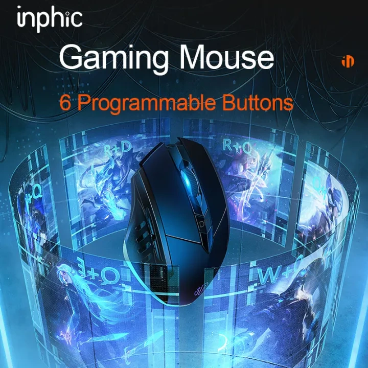 INPHIC W1Pro Gaming Mouse, High Performance Wired Mouse 7200 DPI, 6 Programmable Buttons, On-Board Memory, Mouse Backlit for Office or Gamer, Black