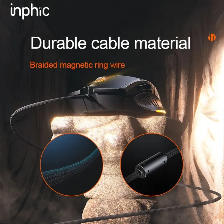 INPHIC W1Pro Gaming Mouse, High Performance Wired Mouse 7200 DPI, 6 Programmable Buttons, On-Board Memory, Mouse Backlit for Office or Gamer, Black
