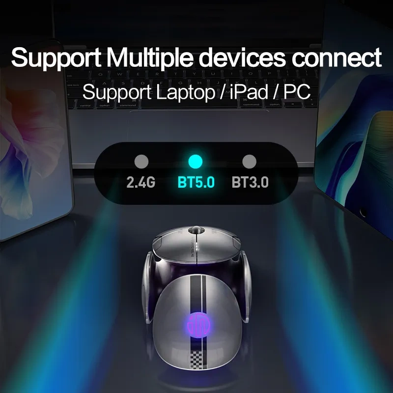 INPHIC X2BT LED Bluetooth Mouse Wireless Tri-mode Silent Rechargeable 2.4G Portable USB Optical Computer Mice with USB Receiver, Mobile Platform Adaptation, Grey