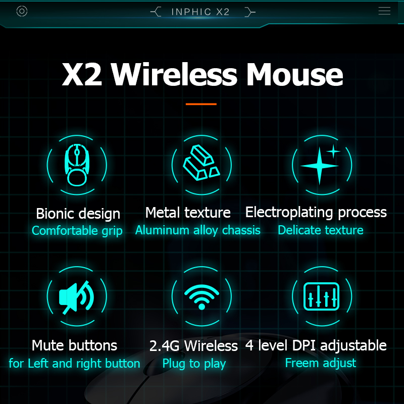 INPHIC X2BT LED Bluetooth Mouse Wireless Tri-mode Silent Rechargeable 2.4G Portable USB Optical Computer Mice with USB Receiver, Mobile Platform Adaptation, Grey