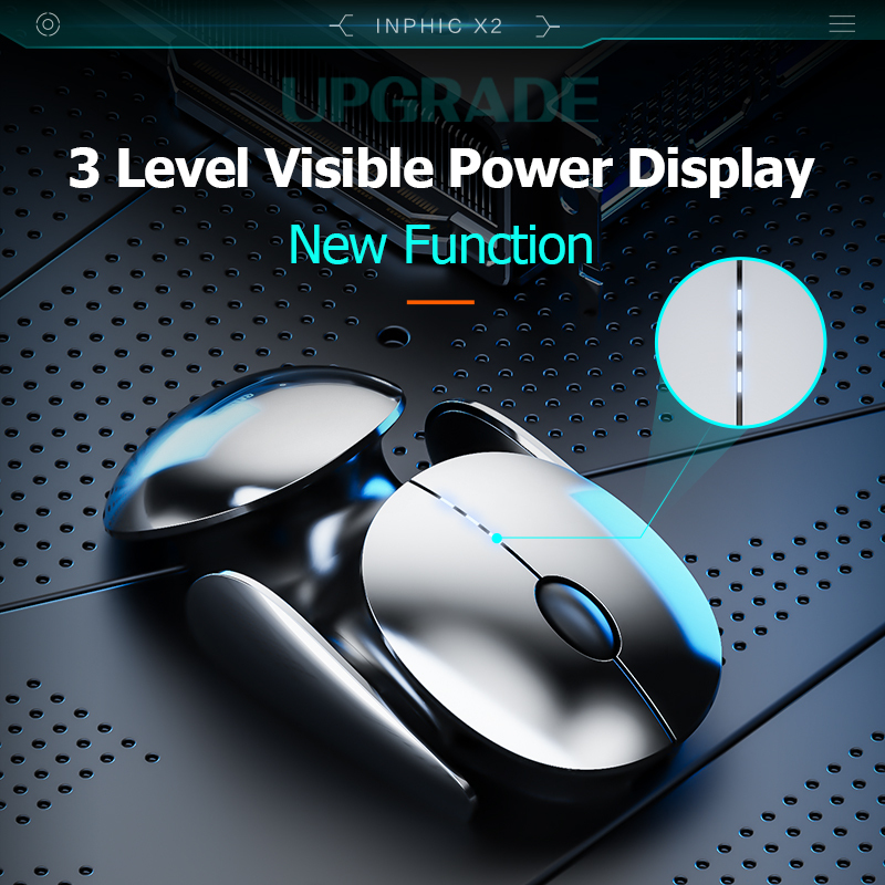 INPHIC X2BT LED Bluetooth Mouse Wireless Tri-mode Silent Rechargeable 2.4G Portable USB Optical Computer Mice with USB Receiver, Mobile Platform Adaptation, Grey