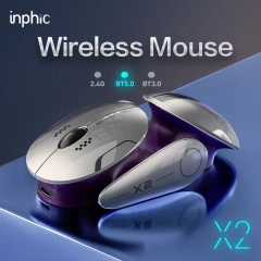 INPHIC X2BT LED Bluetooth Mouse Wireless Tri-mode Silent Rechargeable 2.4G Portable USB Optical Computer Mice with USB Receiver, Mobile Platform Adaptation, Grey