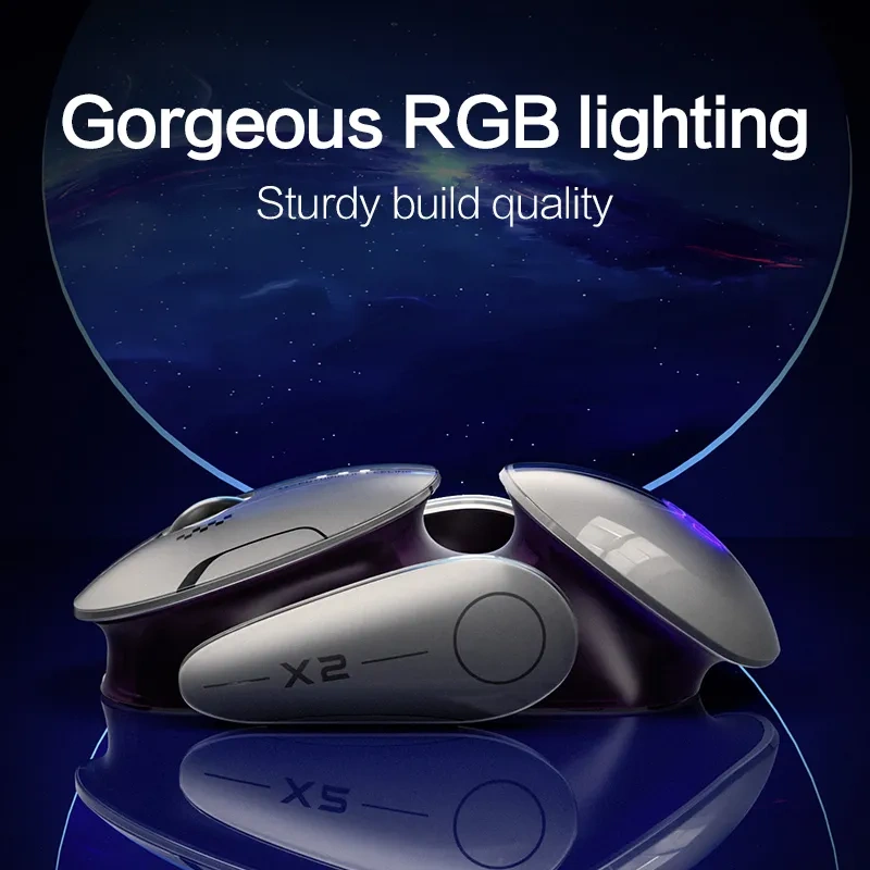 INPHIC X2BT LED Bluetooth Mouse Wireless Tri-mode Silent Rechargeable 2.4G Portable USB Optical Computer Mice with USB Receiver, Mobile Platform Adaptation, Grey