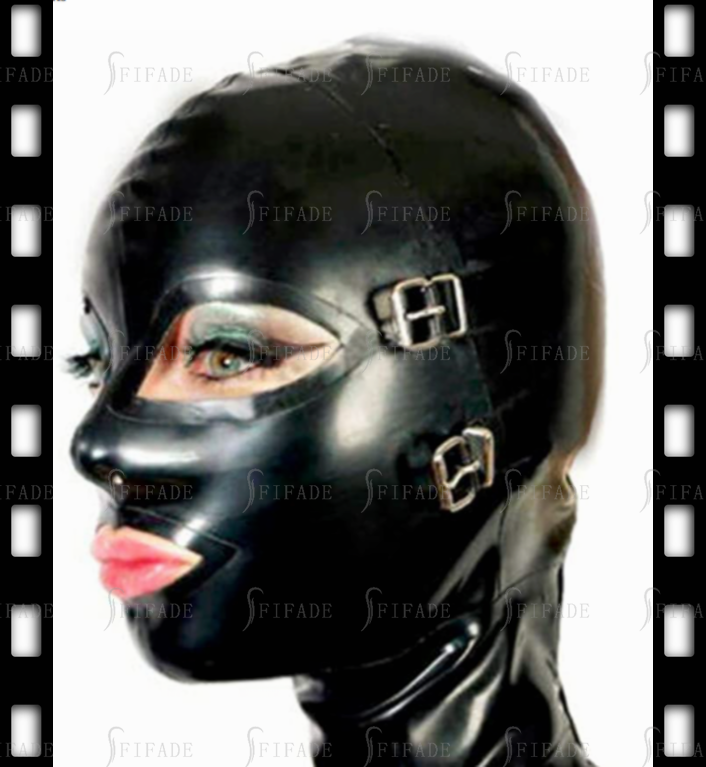 Latex Unisex Hoods Masks Mouth Condom detachable Eyes Cover BDSM Fetish Wear 0.4mm Customized
