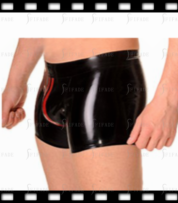 Latex Shorts for Men Boxers Front 2 Trims Cool Customized 0.4MM