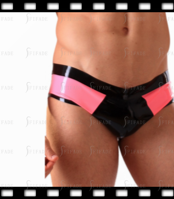 Latex Men's Shorts Front V Shape Unique Sexy Cool Pink Clubwear Customize 0.4mm