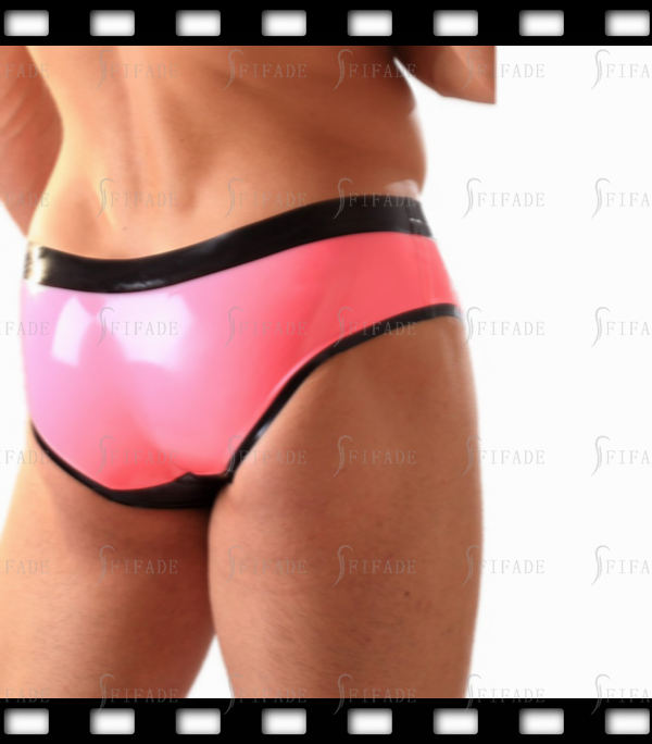 Latex Men's Shorts Front V Shape Unique Sexy Cool Pink Clubwear Customize 0.4mm