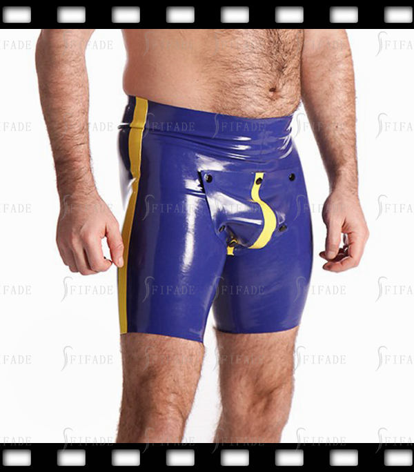 Latex Shorts for Men Boxers Crotch Holes with Cod Piece Wide Side Trims Customized 0.4MM