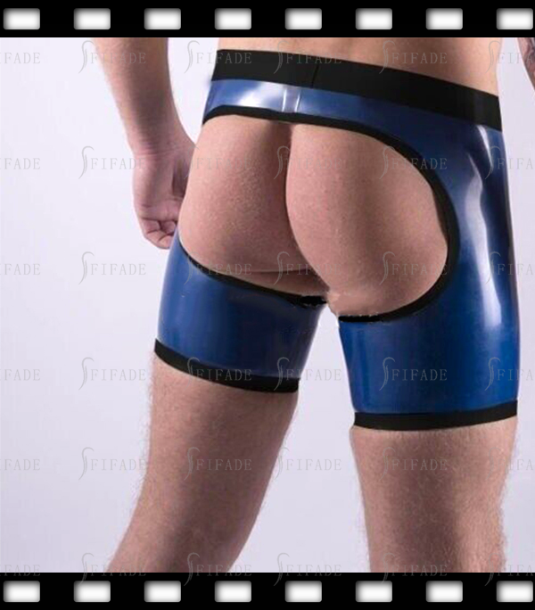 Latex Shorts Open Crotch Sexy Boxers Pants Transparent Blue Unique Customized 0.4mm