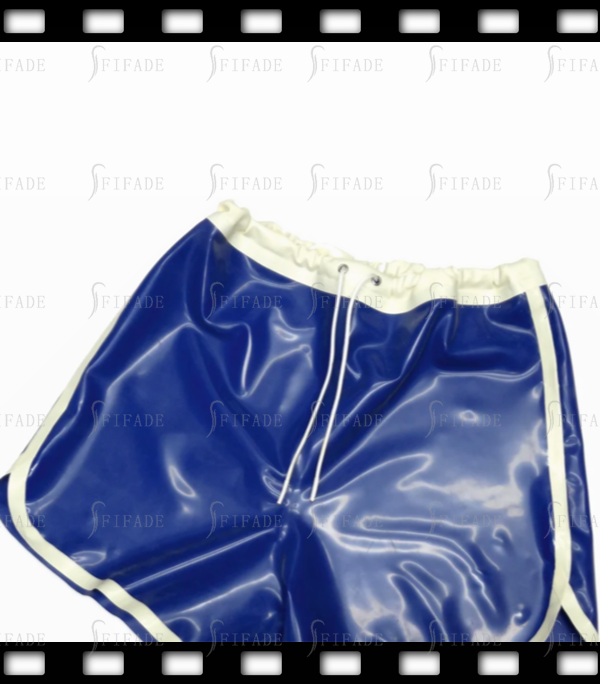 Latex Unisext Sports Shorts Metallic Blue with White Trims Customized 0.4mm