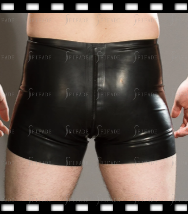 Latex Shorts For Men Classic Boxers with 2 Way Long Crotch Zip Customized 0.4mm