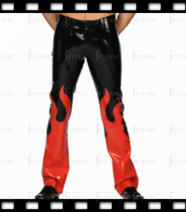 Latex Men's Straight Casual Pants Fire Flame Trousers Unique Cool Customized 0.4MM