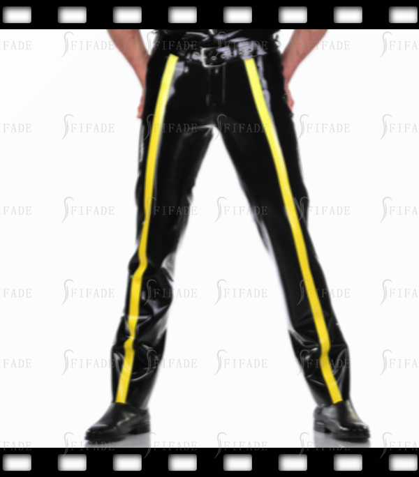 Latex Trousers Male Pants Front 2 Trims Clubwear Sexy Cool Causal Customized 0.4mm