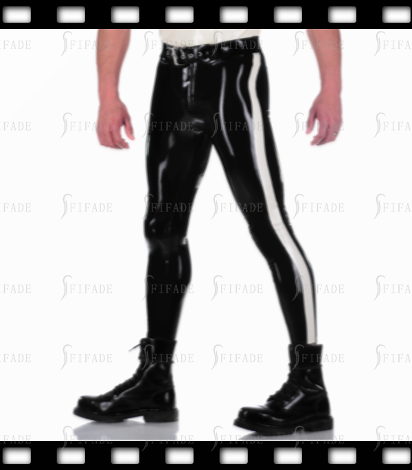 Latex Men's Jogging Pants with Side Wide Trims No Zip Customize 0.4mm