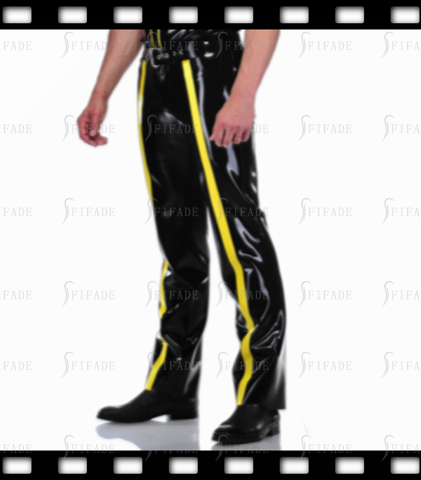 Latex Trousers Male Pants Front 2 Trims Clubwear Sexy Cool Causal Customized 0.4mm