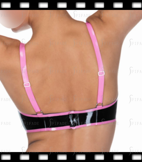 Latex Demi Bra with Bowknot Deco Back Strap Adjustable Trims Hot Pink Customized 0.4mm