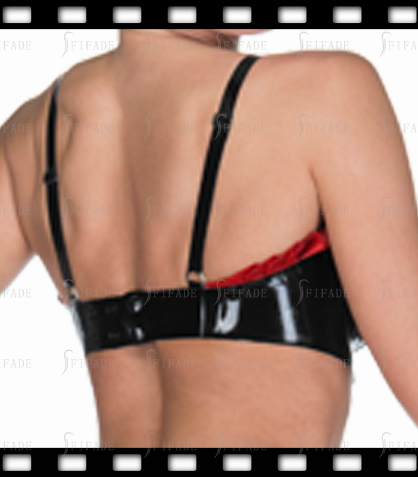 Latex Bra Full Coverage Cup with Red Ruffles Customized 0.4mm