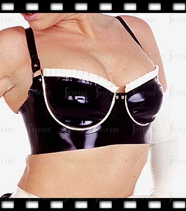 Latex Corset Bra Full Coverage Cup with White Ruffles Customized 0.4mm