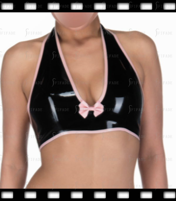 Latex Seamless Sports Bra Halter Style with Bowknot Deco Customized 0.4mm