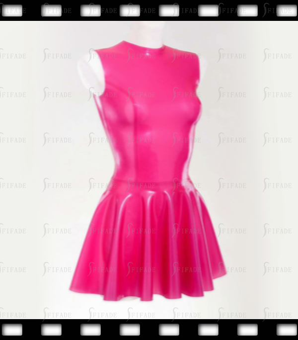 Latex Dress Around Neck Sleeveless Pleated Skirts No Zip Hot Sold Customized 0.4mm