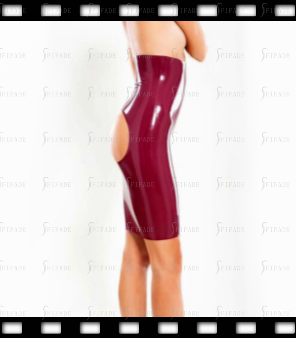 Latex KneeLength Skirts High Waist Slim Dress Back Open Hole No Zip Customized 0.4mm
