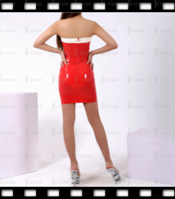 Latex Dress Strapless Dress Upper White Trims Back Zip Pull On Customized 0.4mm