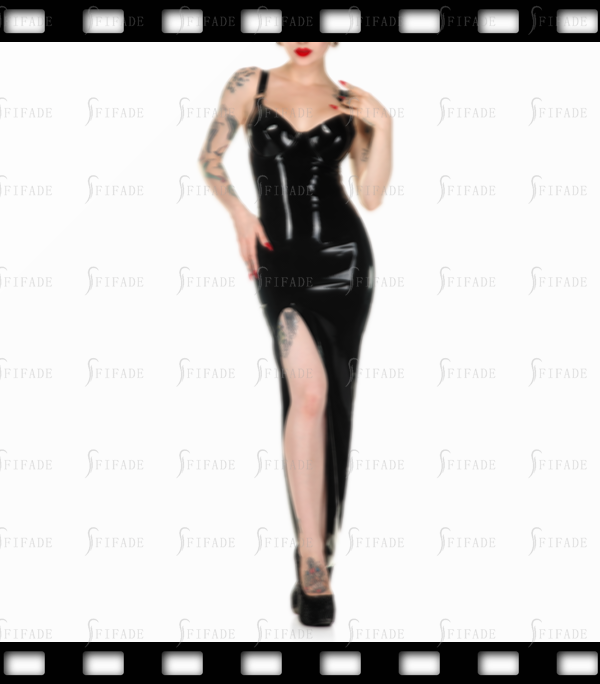 Latex Full Length Slip Dress High Slit Cutting Sexy Hot Back Zip Customized 0.4mm