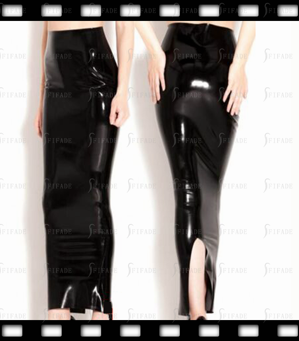 Latex Full Length Skirt High Waist Slim Dress Lower Slit Back Zip Customized 0.4mm