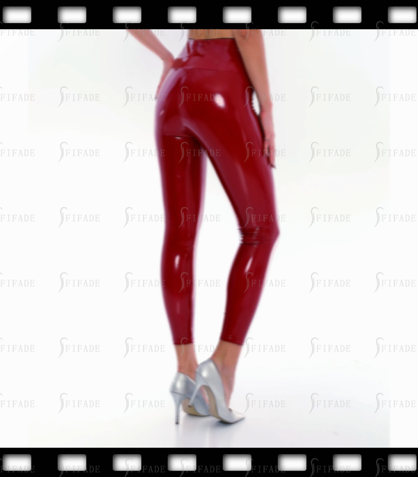 Latex Unisex Leggings Wide High Waist Band No Zip Metallic Rose Red Color Customized 0.4mm