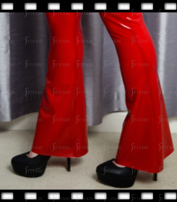 Latex Women's Leggings Flared Style Pants Mid Waist Hot Red Sexy Customized 0.4mm