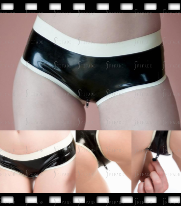 Latex Boyshort Crotch 2 way Zip Hot Lower Waist Shorts Panties Unisex Customized 0.4mm